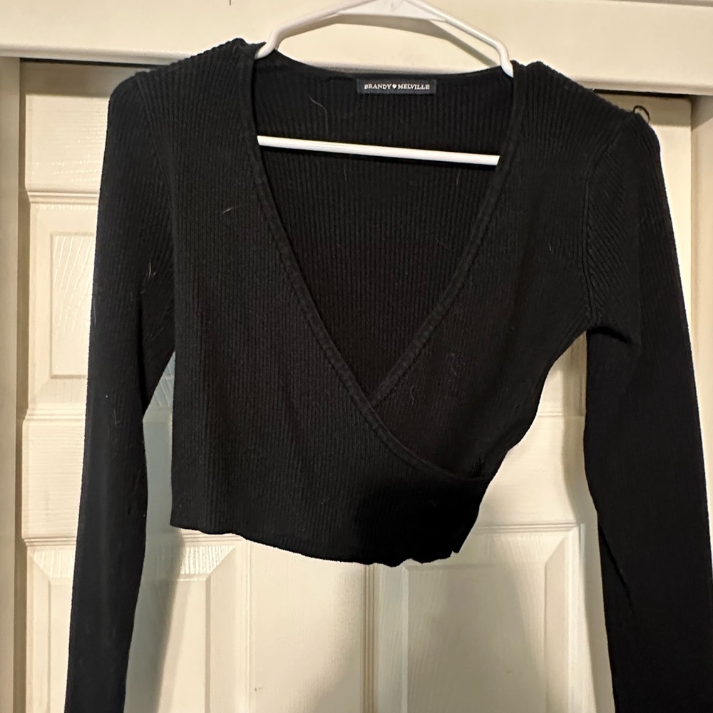 Brandy Melville Black Long Sleeve Wrap Top